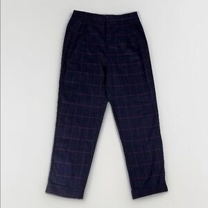Forever 21 Plaid Trouser Pants Womens Medium Navy Blue Red Pleated Pockets Check
